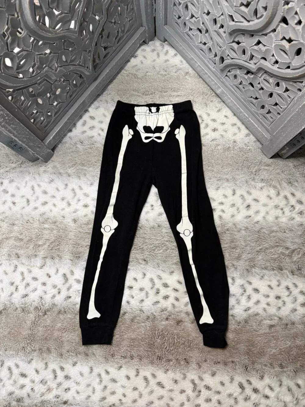 Black Glow In The Dark skeleton bones pajama set boys 4T Halloween costume fall